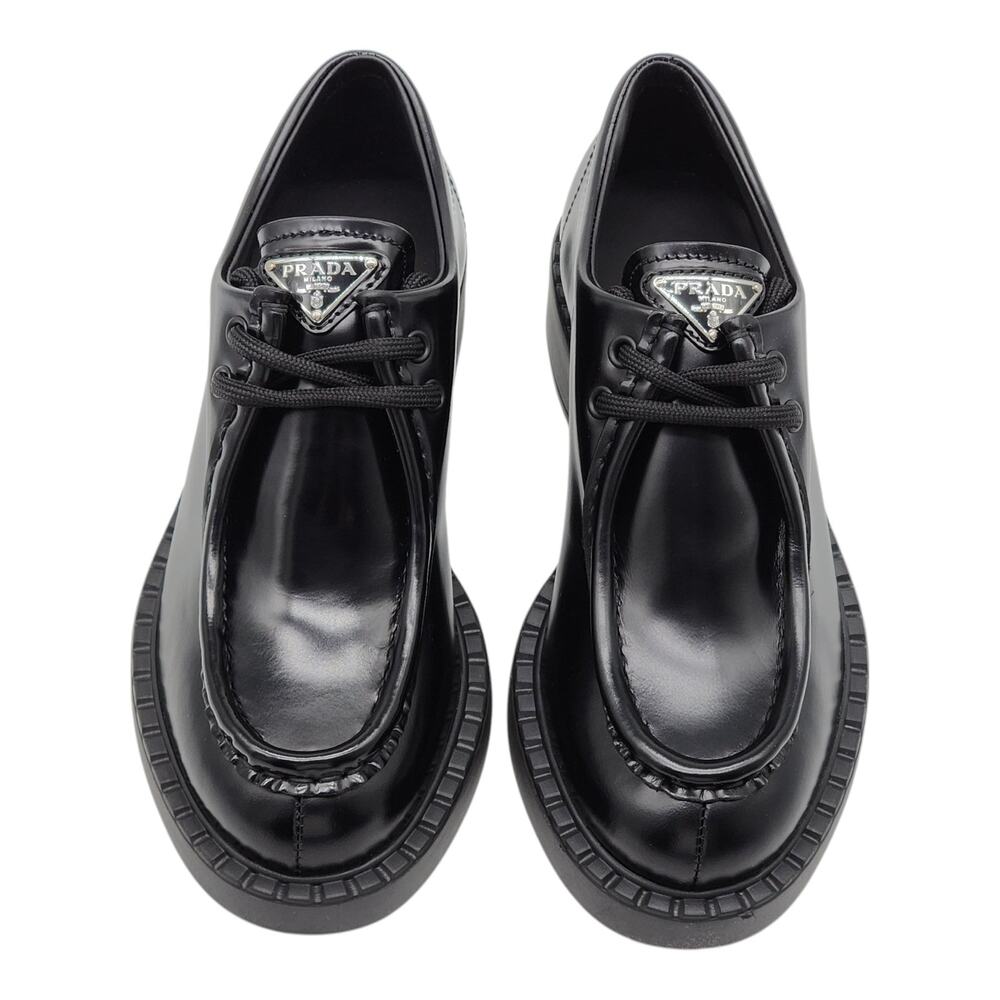 Prada Triangle Logo Lace-Up Shoes - Brushed Leather - Black 36 6US $1200 - Picture 4 of 9